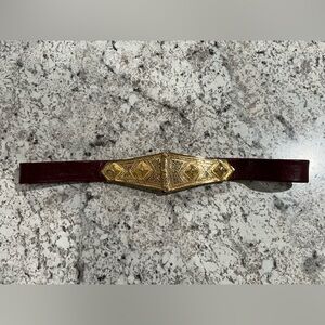 Womens Red Leather 1980s Vintage Brass/Gold Tone Belt Accessocraft